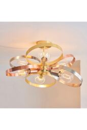 Netlighting Hoop Multi Arm Semi Flush Ceiling Light Satin Brass Brushed Copper Plate in Gold - thumbnail 3