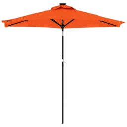 Berkfield Home Garden Parasol with LEDs & Steel Pole Terracotta 225x225x212cm in Orange - Size: 225 x 225 x 212 cm - thumbnail 4