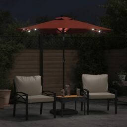 Berkfield Home Garden Parasol with LEDs & Steel Pole Terracotta 225x225x212cm in Orange - Size: 225 x 225 x 212 cm - thumbnail 3