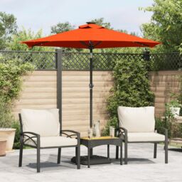 Berkfield Home Garden Parasol with LEDs & Steel Pole Terracotta 225x225x212cm in Orange - Size: 225 x 225 x 212 cm - thumbnail 1