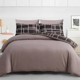 Pamposh Double Brushed Microfibre Duvet Cover Sets in Light Brown - Size: Super King - thumbnail 2