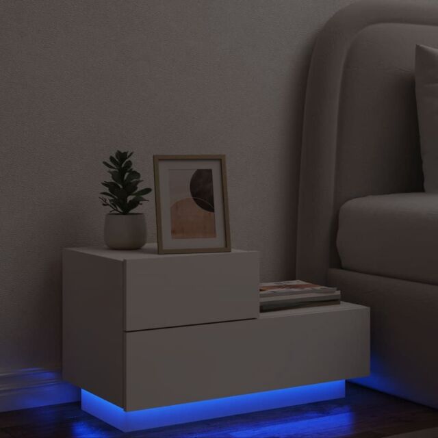 Berkfield Home Bedside Cabinet with LED Lights White 70x36x40.5 cm - image 1