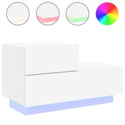 Berkfield Home Bedside Cabinet with LED Lights White 70x36x40.5 cm - thumbnail 2