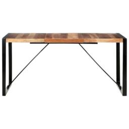 Berkfield Home Dining Table 160x80x75 cm Solid Wood with Sheesham Finish in Brown - Size: 160 x 80 x 75 cm - thumbnail 2