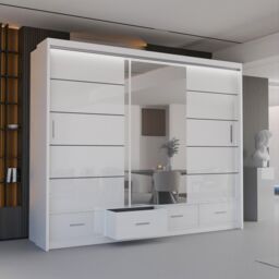 Sliding Wardrobes 4U Luxury High Gloss Sliding Wardrobe with LED Light W255cm x H220cm in White - thumbnail 4