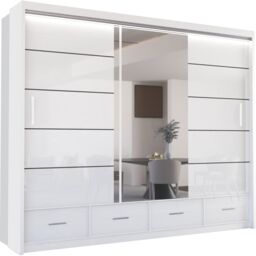 Sliding Wardrobes 4U Luxury High Gloss Sliding Wardrobe with LED Light W255cm x H220cm in White - thumbnail 2