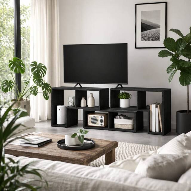 Wyld Haus Tota 134 - 180cm Black Wood Effect 3 Block Modular TV Stand - image 1