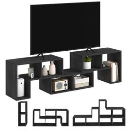 Wyld Haus Tota 134 - 180cm Black Wood Effect 3 Block Modular TV Stand - thumbnail 6