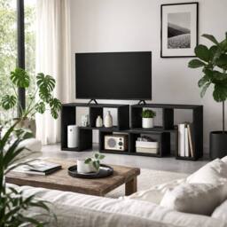 Wyld Haus Tota 134 - 180cm Black Wood Effect 3 Block Modular TV Stand - thumbnail 1
