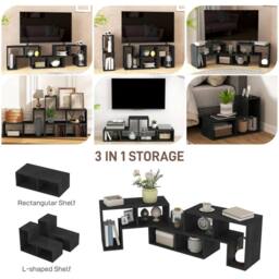 Wyld Haus Tota 134 - 180cm Black Wood Effect 3 Block Modular TV Stand - thumbnail 4