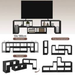 Wyld Haus Tota 134 - 180cm Black Wood Effect 3 Block Modular TV Stand - thumbnail 3