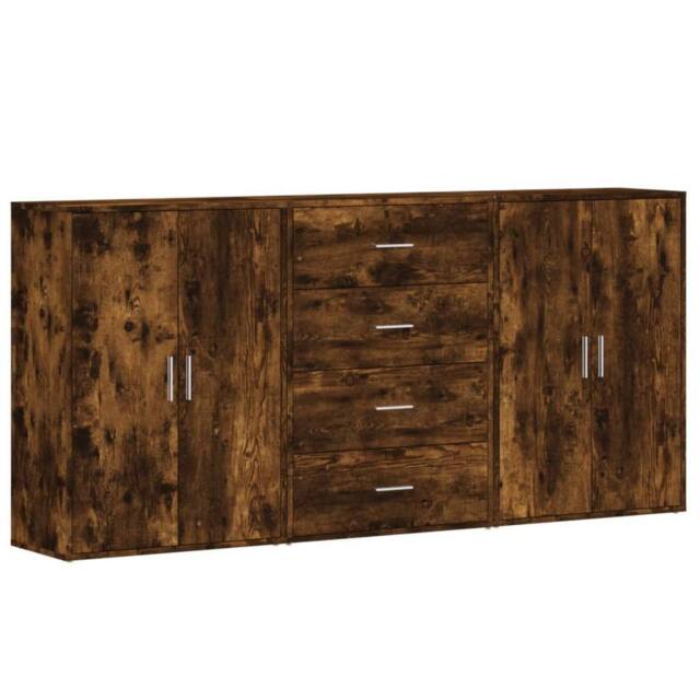 Berkfield Home Sideboards 3 pcs Smoked Oak 60x31x84 cm Engineered Wood in Brown - Size: 60 x 31 x 84 cm - image 1