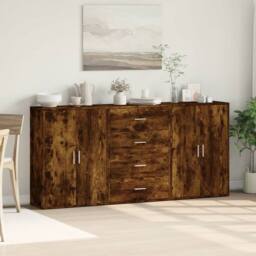 Berkfield Home Sideboards 3 pcs Smoked Oak 60x31x84 cm Engineered Wood in Brown - Size: 60 x 31 x 84 cm - thumbnail 3
