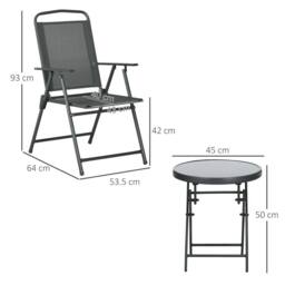 OUTSUNNY Patio Bistro Set Folding Chairs & Coffee Table for Balcony in Dark Grey - thumbnail 3