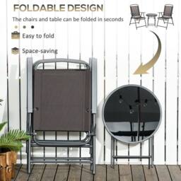 OUTSUNNY Patio Bistro Set Folding Chairs & Coffee Table for Balcony in Dark Grey - thumbnail 4
