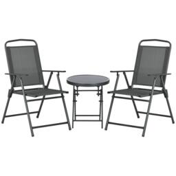 OUTSUNNY Patio Bistro Set Folding Chairs & Coffee Table for Balcony in Dark Grey - thumbnail 2