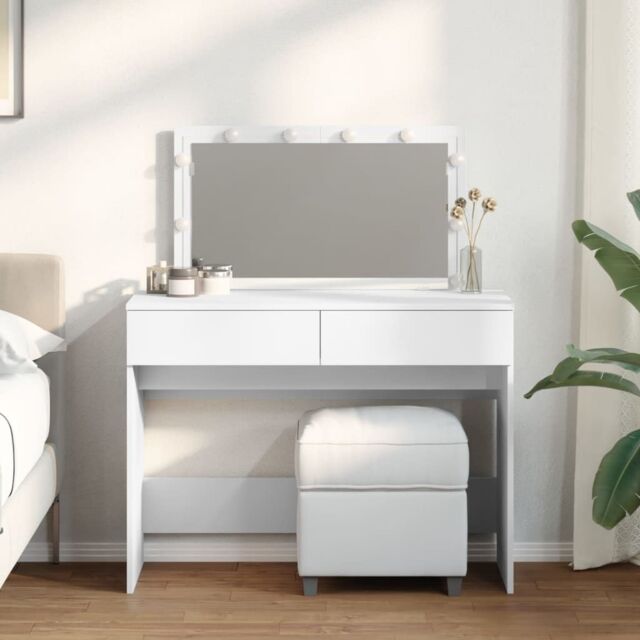 Berkfield Home Dressing Table with LED White 100x40x120 cm - Size: 100 x 40 x 120 cm - image 1
