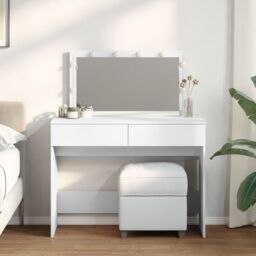 Berkfield Home Dressing Table with LED White 100x40x120 cm - Size: 100 x 40 x 120 cm