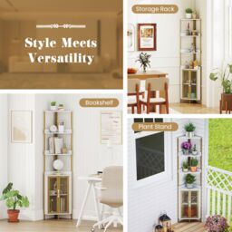 Costway 6-Tier Corner Shelf Industrial Bookcase Display Shelf w/ Cabinet in White - thumbnail 6