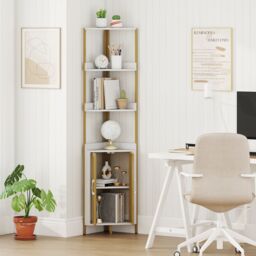 Costway 6-Tier Corner Shelf Industrial Bookcase Display Shelf w/ Cabinet in White - thumbnail 3
