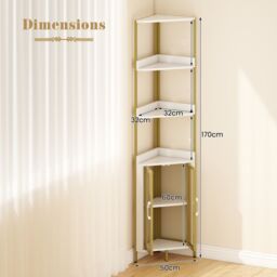 Costway 6-Tier Corner Shelf Industrial Bookcase Display Shelf w/ Cabinet in White - thumbnail 2