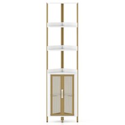 Costway 6-Tier Corner Shelf Industrial Bookcase Display Shelf w/ Cabinet in White - thumbnail 9