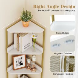 Costway 6-Tier Corner Shelf Industrial Bookcase Display Shelf w/ Cabinet in White - thumbnail 7