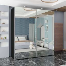 Sliding Wardrobes 4U Modern Double Door Sliding Wardrobe W150cm x H217cm x D62cm in Black - thumbnail 1