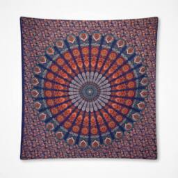 KDMD Double Cotton Bedspread & Wall Hanging - Peacock Mandala, Blue - thumbnail 4
