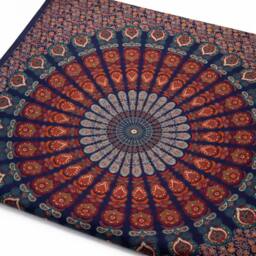KDMD Double Cotton Bedspread & Wall Hanging - Peacock Mandala, Blue - thumbnail 3