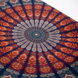 KDMD Double Cotton Bedspread & Wall Hanging - Peacock Mandala, Blue - thumbnail 2