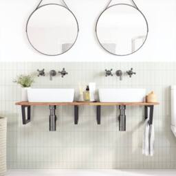 Berkfield Home Elegant Basin Shelf Wall Mounted Steel & Solid Wood Acacia in Brown