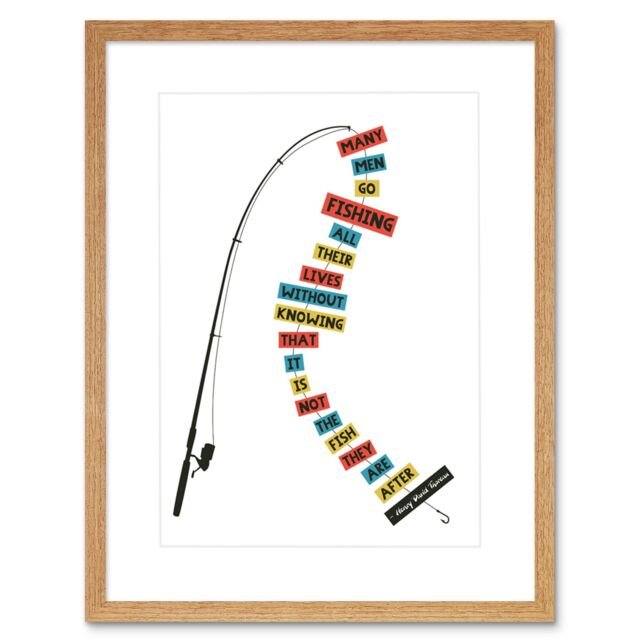 "Artery8 Wall Art Print Men Fishing Typography Framed in Beige - Size: W7"" x H9""" - image 1