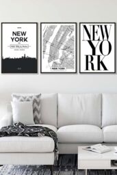 ARTZE NEW YORK Skyline Street Map City Prints Framed Wall Art - Large in Black - Size: W53 cm x H73 cm x D20mm - thumbnail 1