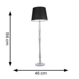ValueLights Victoria Grey Wood Traditional Floor Lamp with Fabric Tapered Shade & LED Bulb in Black - thumbnail 6