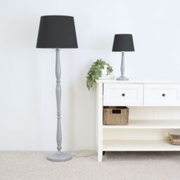 ValueLights Victoria Grey Wood Traditional Floor Lamp with Fabric Tapered Shade & LED Bulb in Black - thumbnail 4