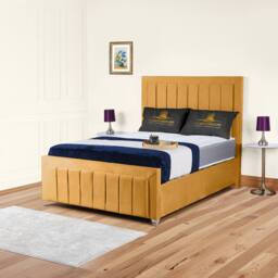 "UK Bed Furniture Sierra Upholstered Bed Frame with 48"" Headboard - Slatted Base in Mustard - Size: Double" - thumbnail 1