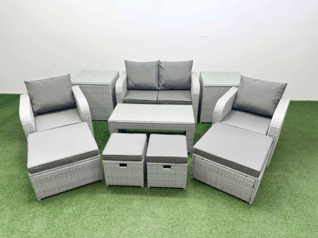 Fimous PE Wicker Rattan Furniture Sofa Sets with Coffee Table Love Sofa in Light Grey - image 1