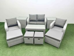 Fimous PE Wicker Rattan Furniture Sofa Sets with Coffee Table Love Sofa in Light Grey - thumbnail 1