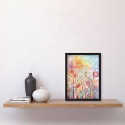 Artery8 Lace Pattern Flowers Multicoloured Folk Art Watercolour Painting Artwork Framed Wall Art Print A4 in Black - thumbnail 2