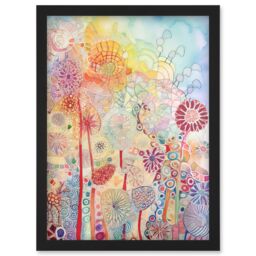 Artery8 Lace Pattern Flowers Multicoloured Folk Art Watercolour Painting Artwork Framed Wall Art Print A4 in Black - thumbnail 1