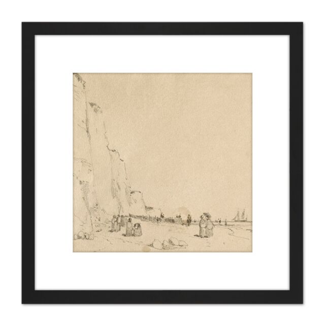 Artery8 Bonington Ramsgate Looking Toward Broadstairs 1824 Painting 8X8 Inch Square Wooden Framed Wall Art Print Picture with Mount in Black - image 1