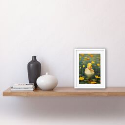 "Artery8 Wall Art Print Whirlpool Duckling Lily Pads & Flowers Kids Bedroom Nursery Artwork Framed 9X7 Inch in White - Size: W7"" x H9""" - thumbnail 2