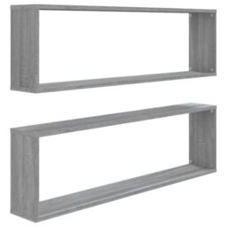 Berkfield Home Wall Cube Shelves 2 pcs Grey Sonoma 100x15x30 cm Engineered Wood - Size: 100 x 15 x 30 cm - thumbnail 2