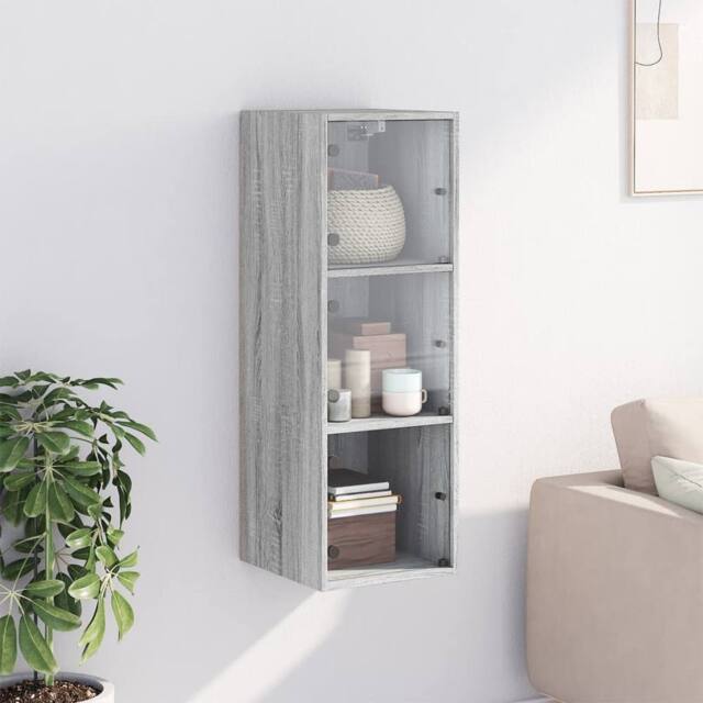 Berkfield Home Wall Cabinet with Glass Doors Grey Sonoma 35x37x100 cm - Size: 35 x 37 x 100 cm - image 1