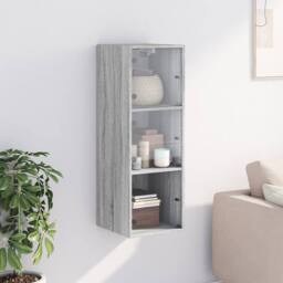 Berkfield Home Wall Cabinet with Glass Doors Grey Sonoma 35x37x100 cm - Size: 35 x 37 x 100 cm - thumbnail 1