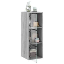 Berkfield Home Wall Cabinet with Glass Doors Grey Sonoma 35x37x100 cm - Size: 35 x 37 x 100 cm - thumbnail 5