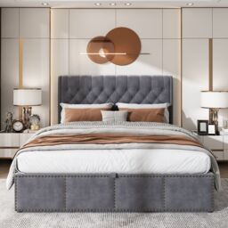 Matteo Luxurious Upholstered Double Bed with Bench & Hydraulic Lever in Grey - thumbnail 3