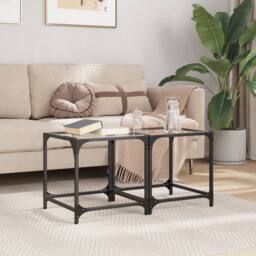 Berkfield Home Coffee Tables with Transparent Glass Top 2 pcs 40x40x40 cm Steel - Size: 40 x 40 x 40 cm - thumbnail 3