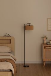 Living and Home Vintage Rattan Lampshade Floor Lamp in Black - thumbnail 3
